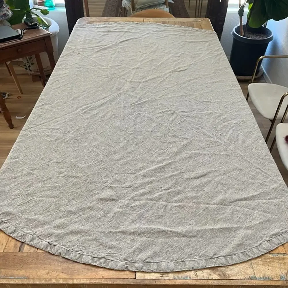 Crate & Barrel Round Linen Neutral Beckett Tablecloth 90